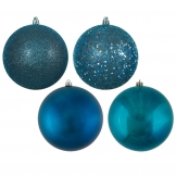 2.4 inch Shatterproof Sea Blue 4 Finish Plastic Christmas Ball Ornament (Set of 24)