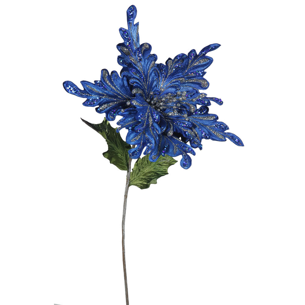 15 inch Blue Velvet Poinsettia Pick: Set of 3