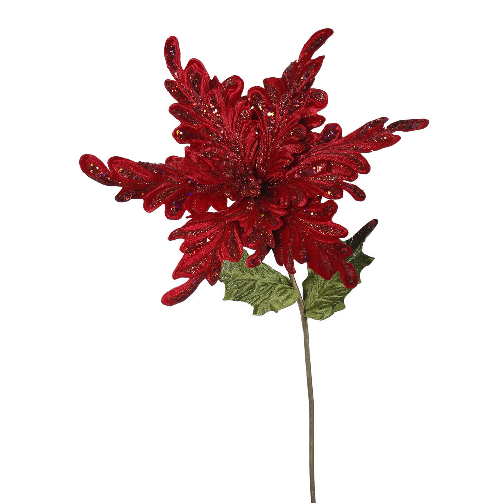 15 inch Red Velvet Poinsettia Pick: Set of 3