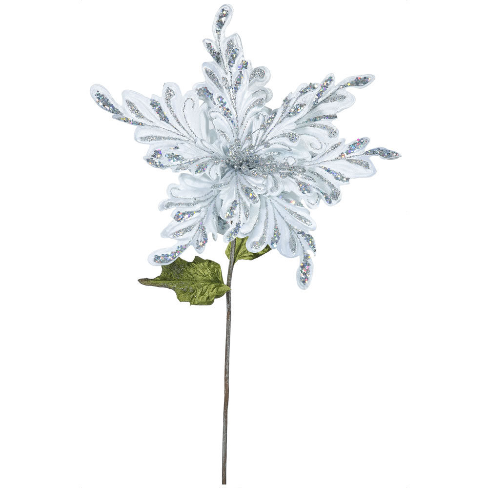 15 inch Silver Velvet Poinsettia Pick: Set of 3