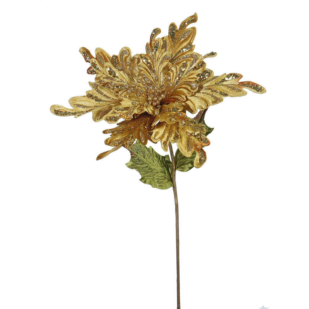 15 inch Gold Velvet Poinsettia Pick: Set of 3