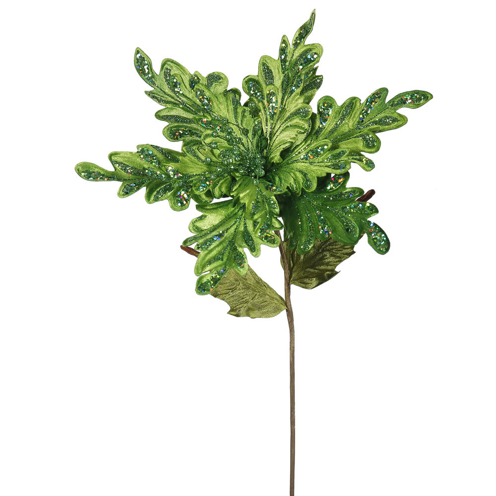 15 inch Lime Velvet Poinsettia Pick: Set of 3