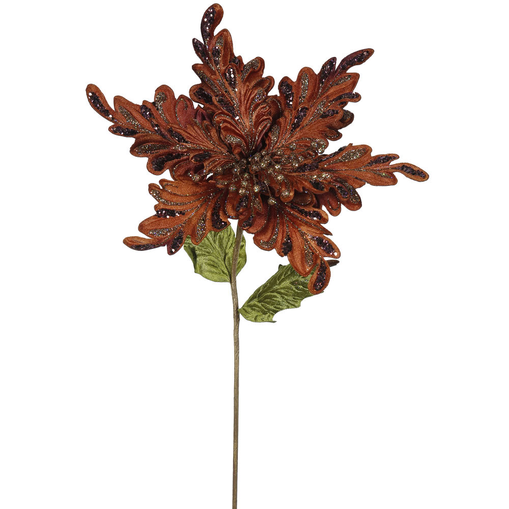 15 inch Chocolate Velvet Poinsettia Pick: Set of 3