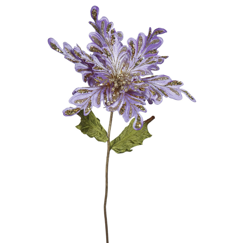 15 inch Violet Velvet Poinsettia Pick: Set of 3