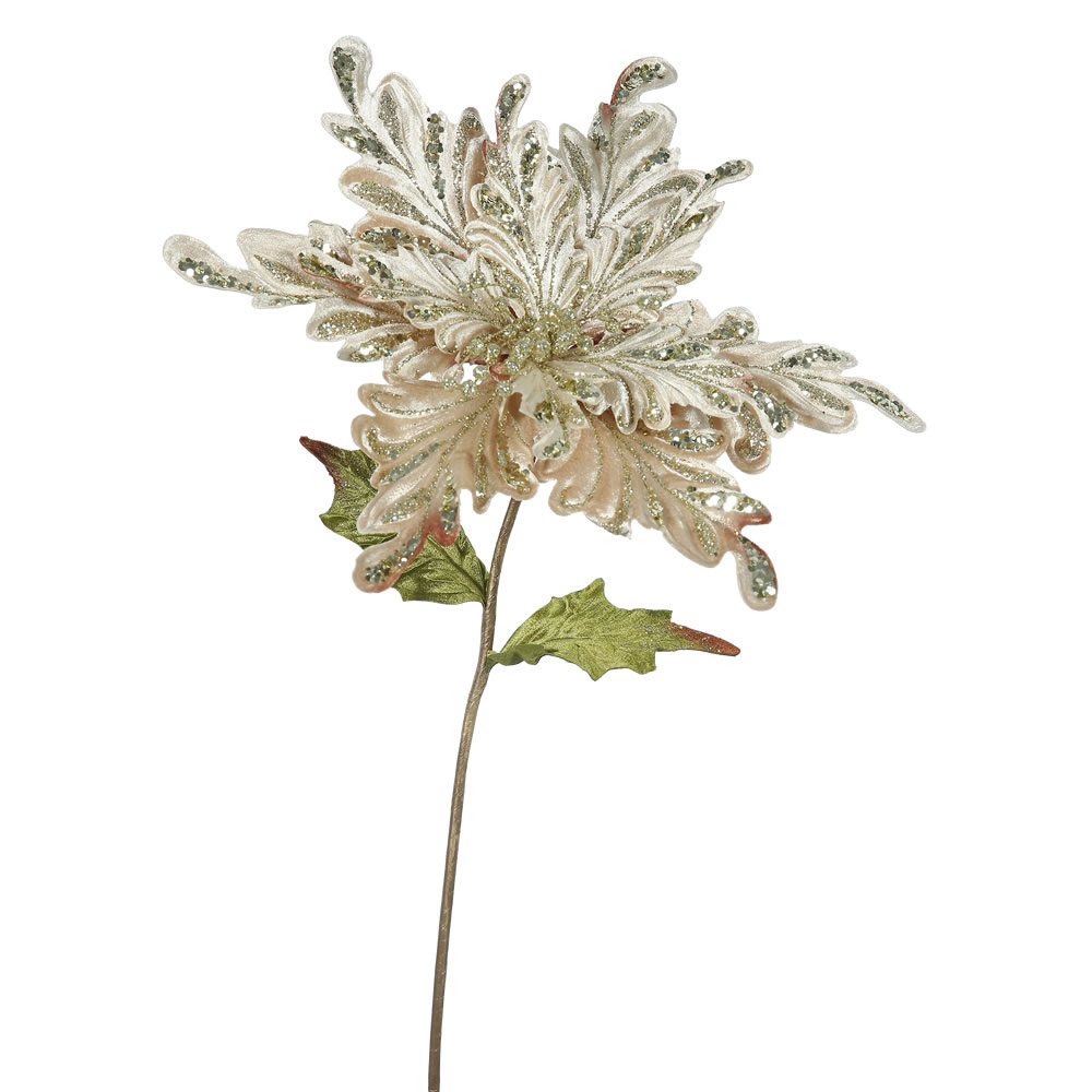 15 inch Champagne Velvet Poinsettia Pick: Set of 3
