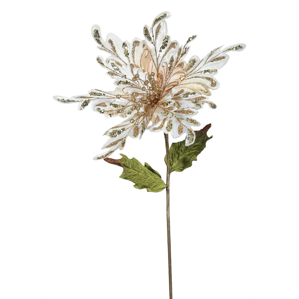 15 inch Rose Gold Velvet Poinsettia Pick: Set of 3