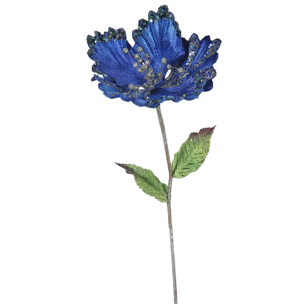23 inch Blue Hibiscus Pick - 8 inch Flower: Set of 3