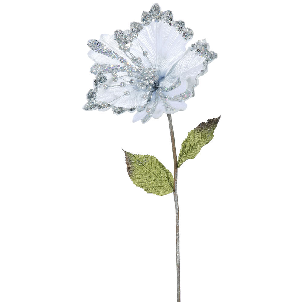 23 inch Silver Hibiscus Pick - 8 inch Flower: Set of 3
