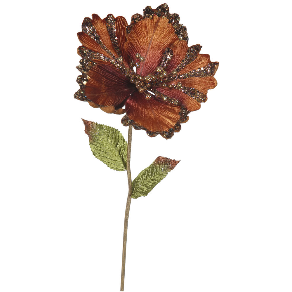 23 inch Chocolate Hibiscus Pick - 8 inch Flower: Set of 3