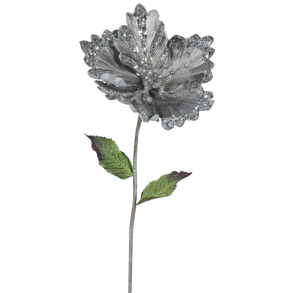 23 inch Pewter Hibiscus Pick - 8 inch Flower: Set of 3