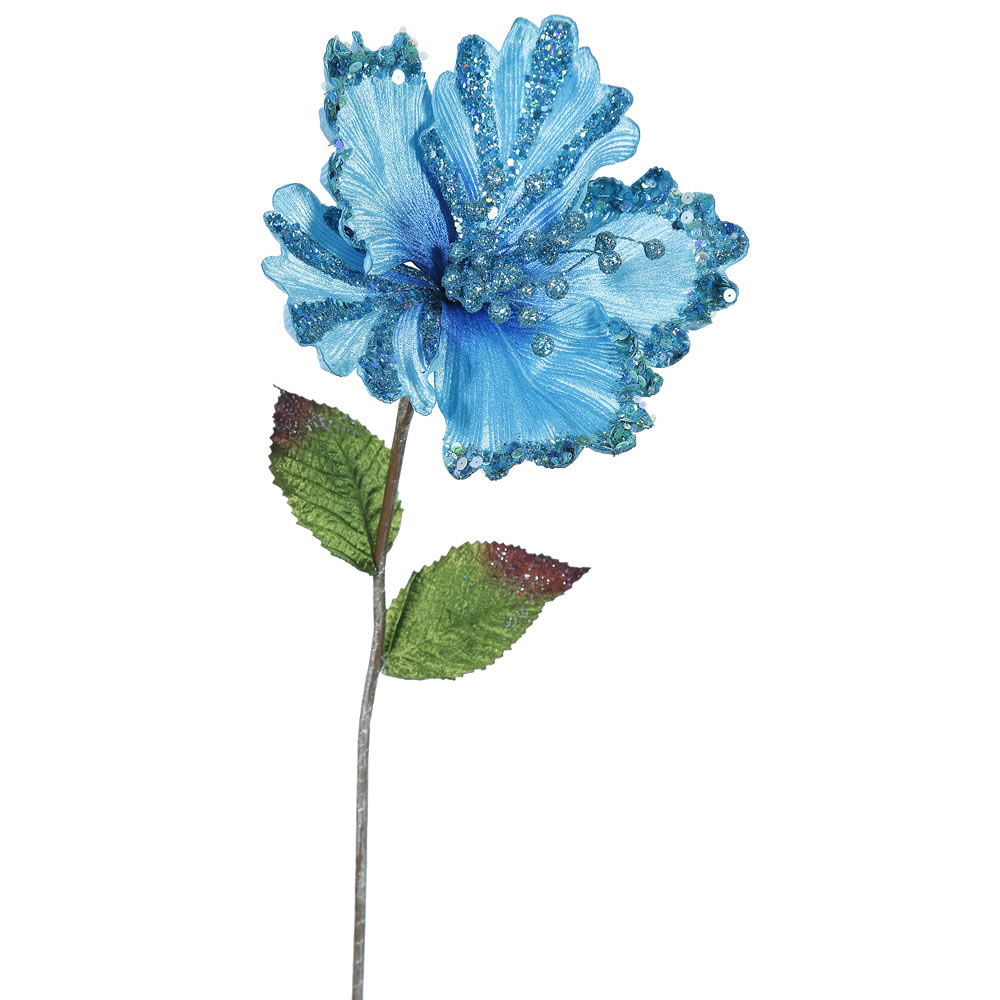 23 inch Sky Blue Hibiscus Pick - 8 inch Flower: Set of 3