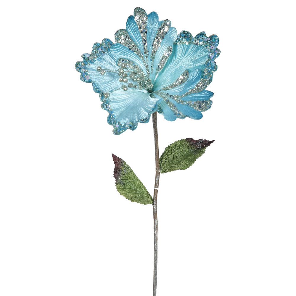 23 inch Sea Blue Hibiscus Pick - 8 inch Flower: Set of 3