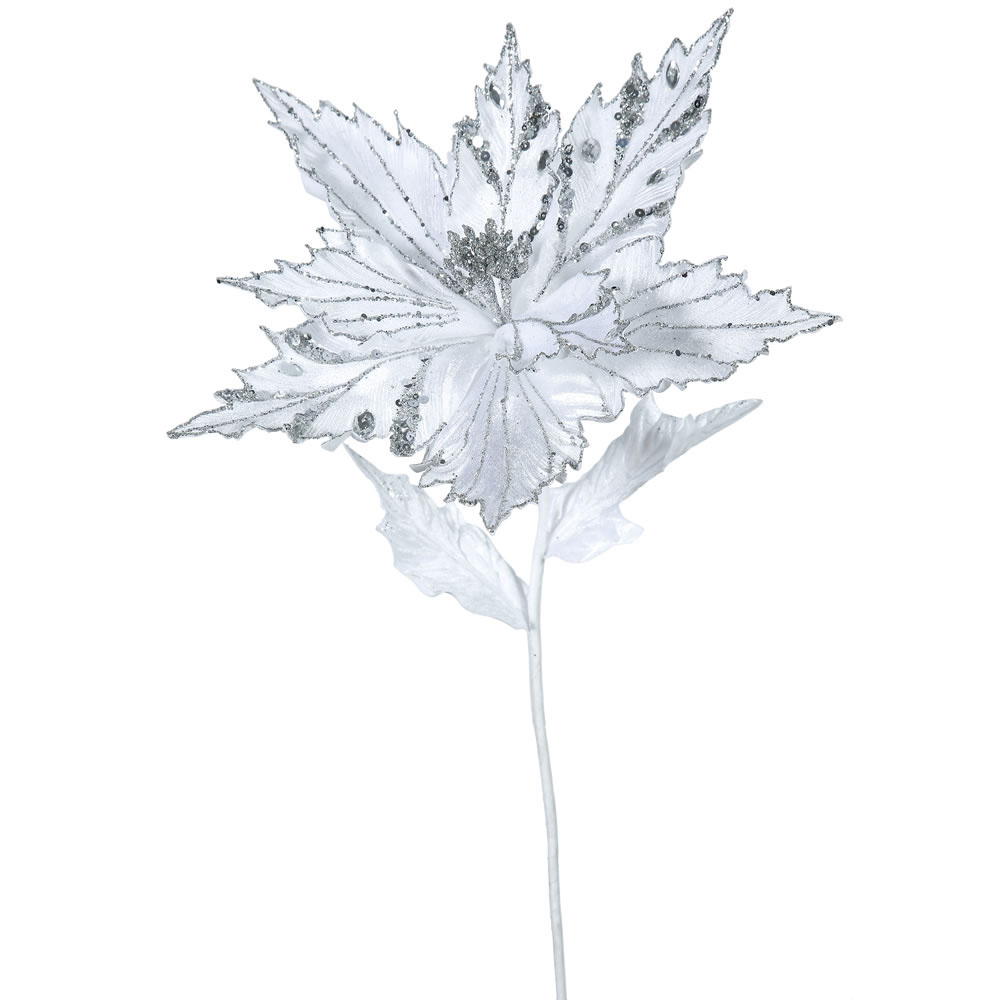 26 inch White Velvet Poinsettia Pick: Set of 3