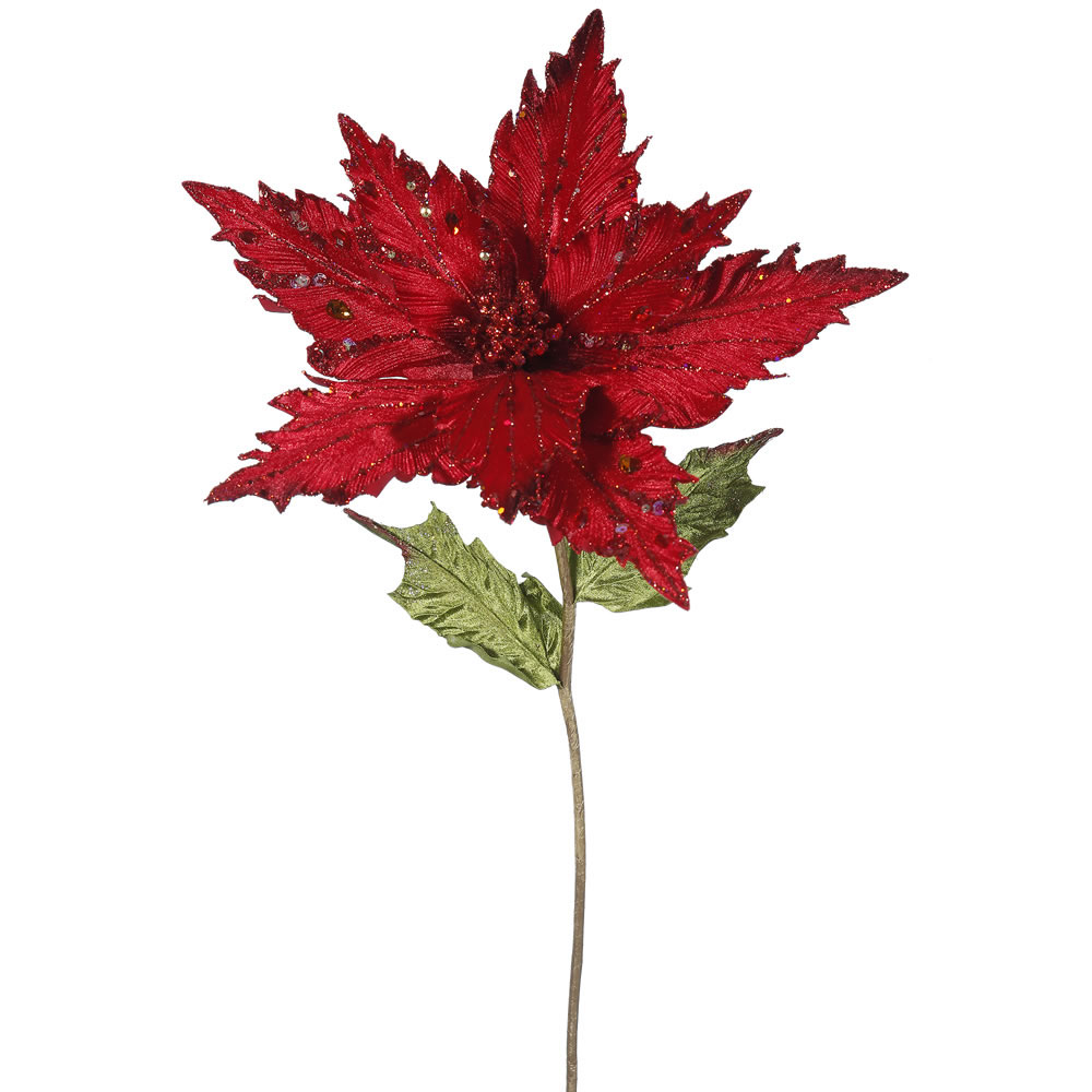 26 inch Red Velvet Poinsettia Pick: Set of 3