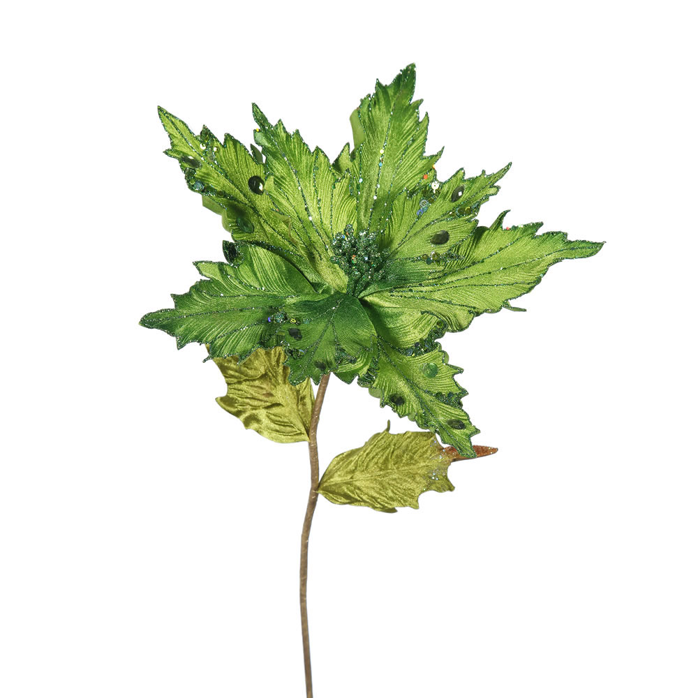 26 inch Lime Velvet Poinsettia Pick: Set of 3