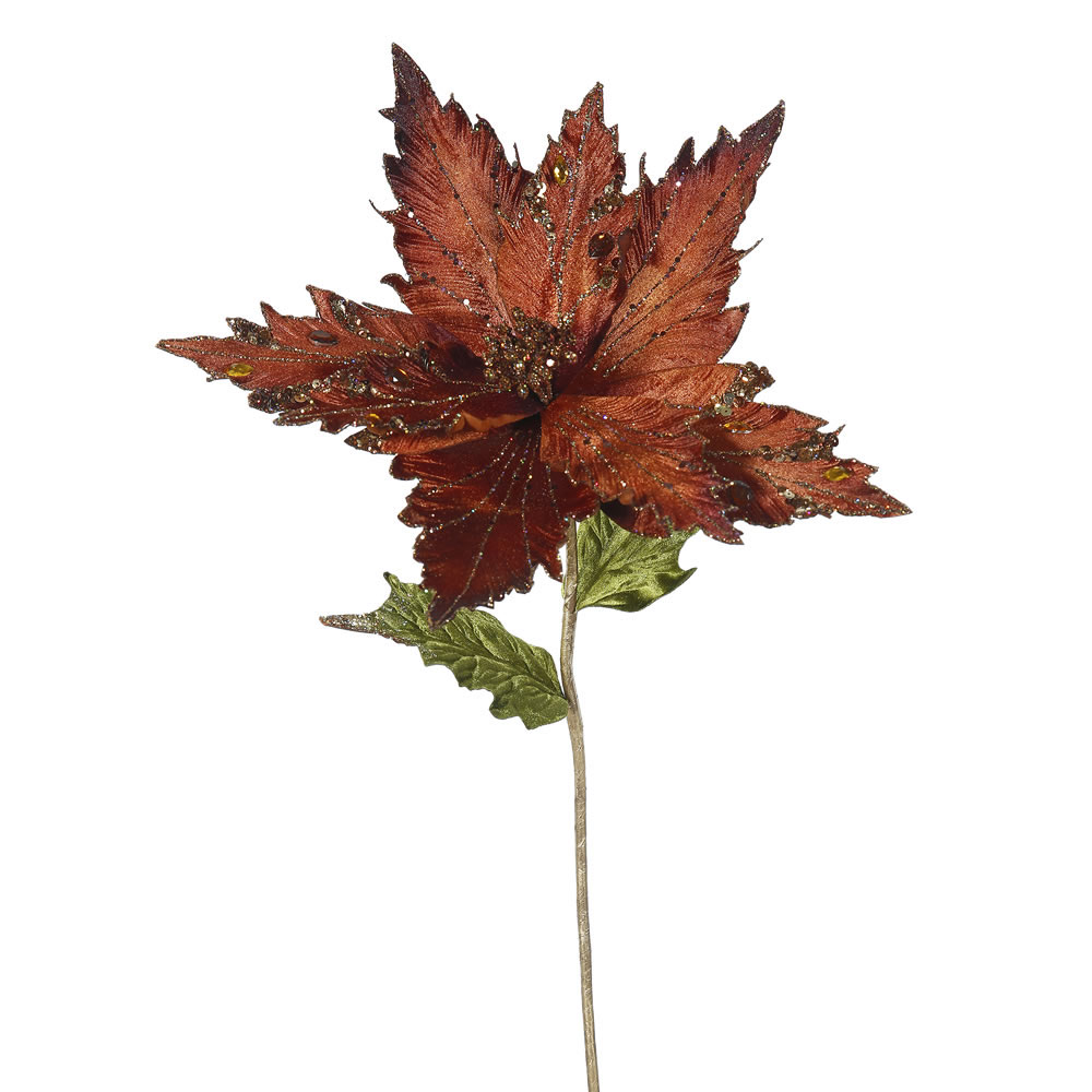 26 inch Chocolate Velvet Poinsettia Pick: Set of 3