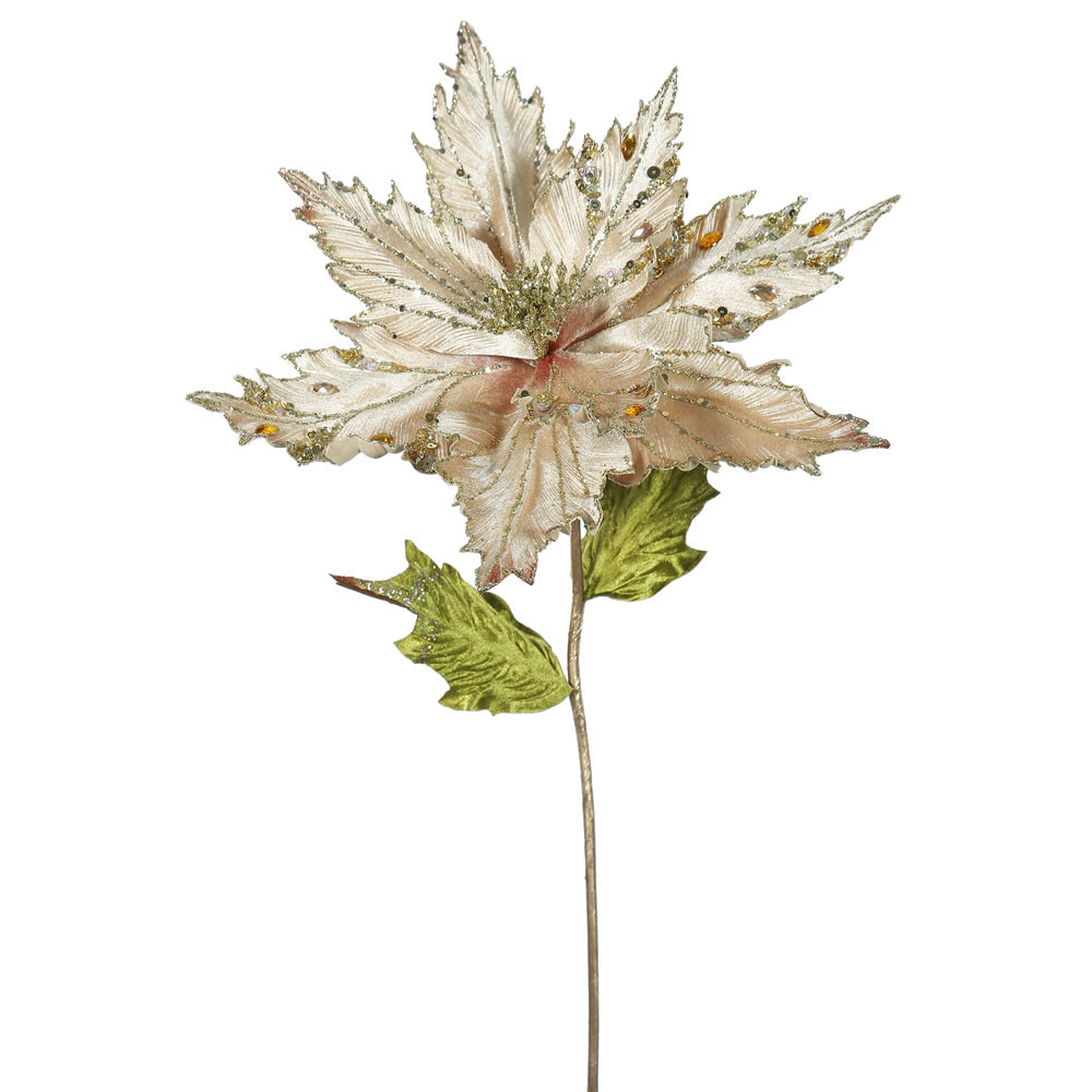 26 inch Champagne Velvet Poinsettia Pick: Set of 3