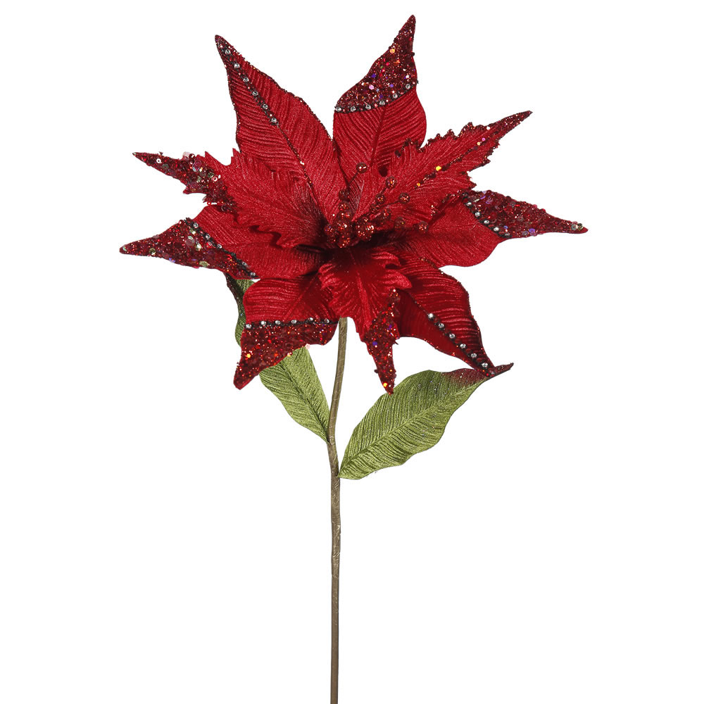 26 inch Red Velvet Poinsettia Pick: Set of 3