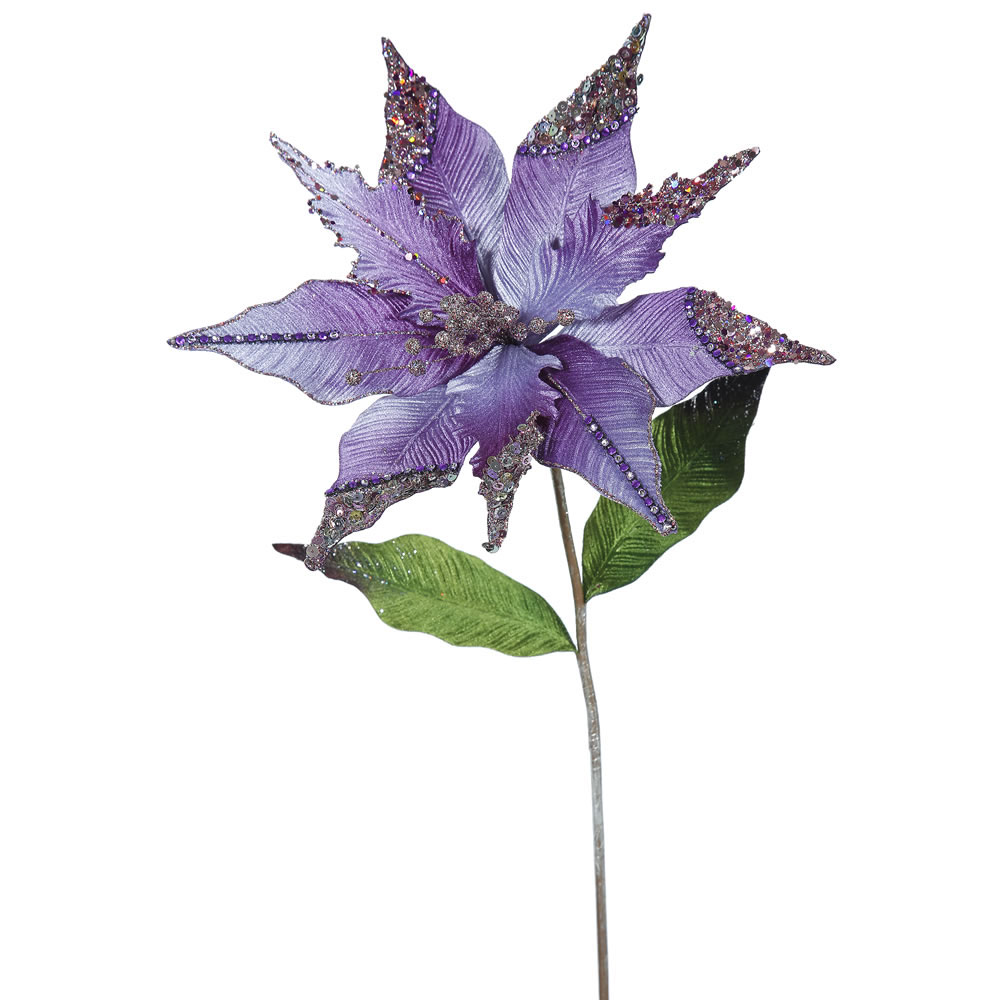 26 inch Purple Velvet Poinsettia Pick: Set of 3