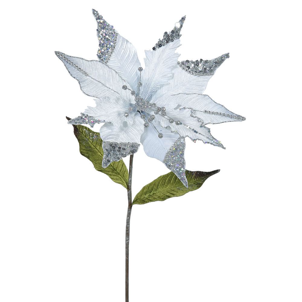 26 inch Silver Velvet Poinsettia Pick: Set of 3