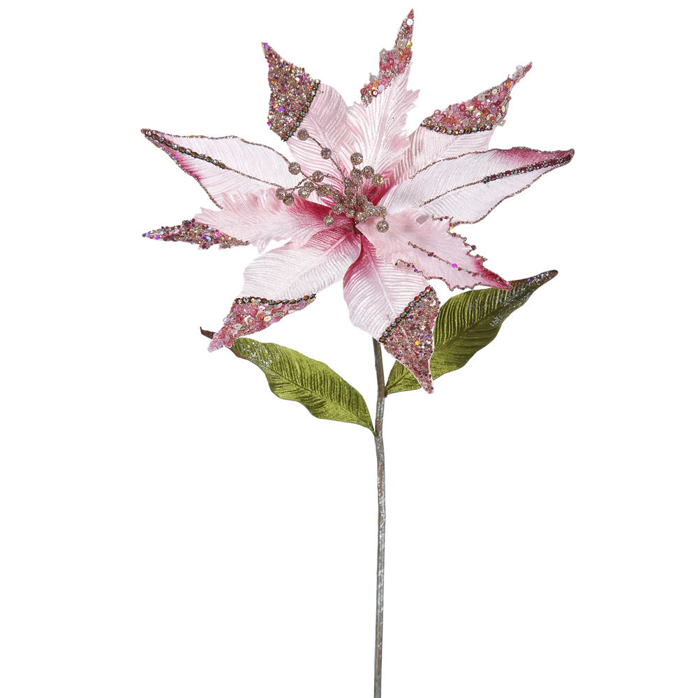 26 inch Pink Velvet Poinsettia Pick: Set of 3