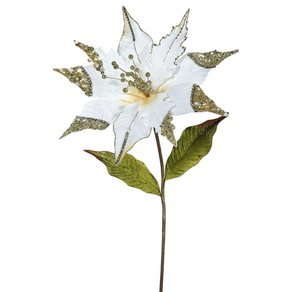 26 inch Cream Velvet Poinsettia Pick: Set of 3