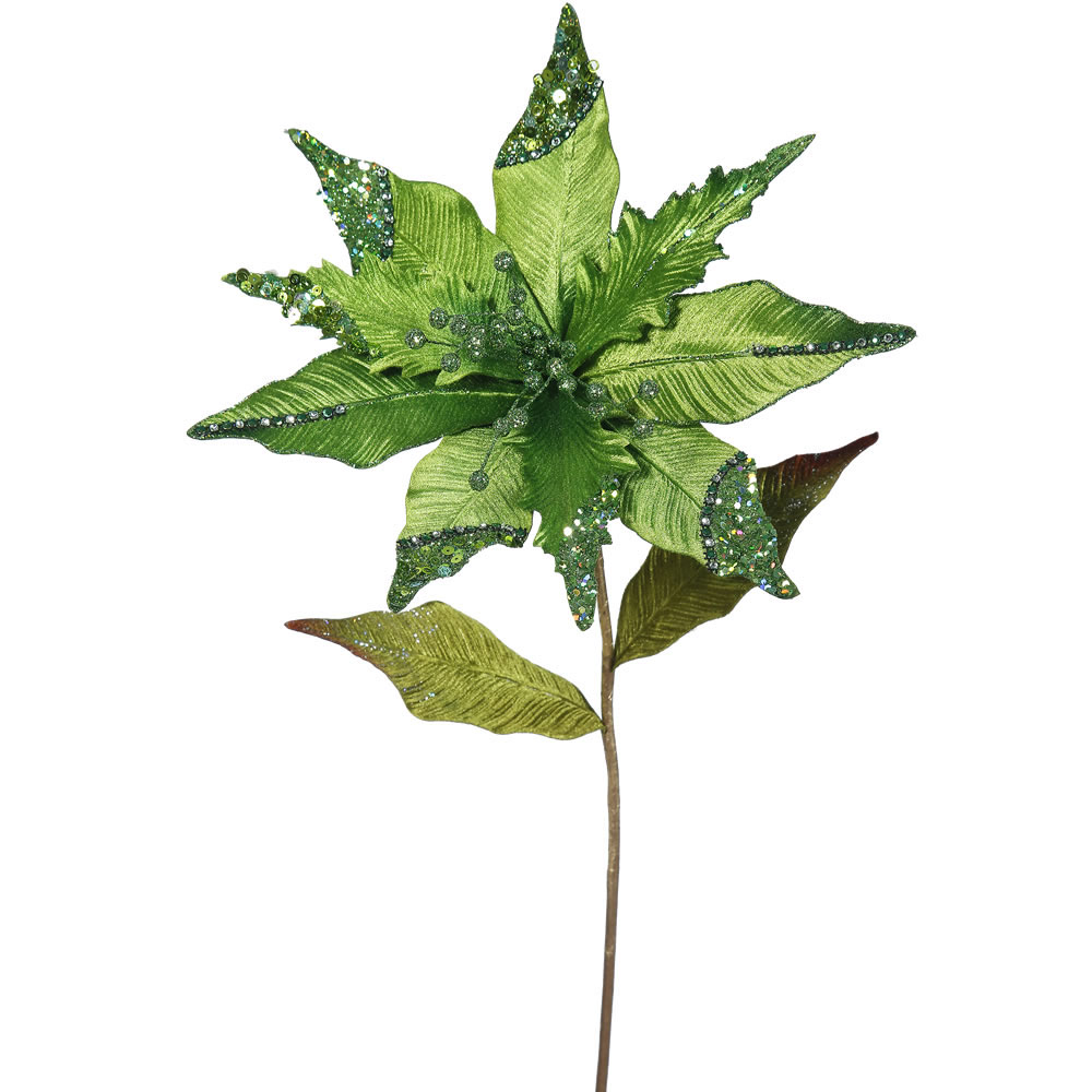26 inch Lime Velvet Poinsettia Pick: Set of 3