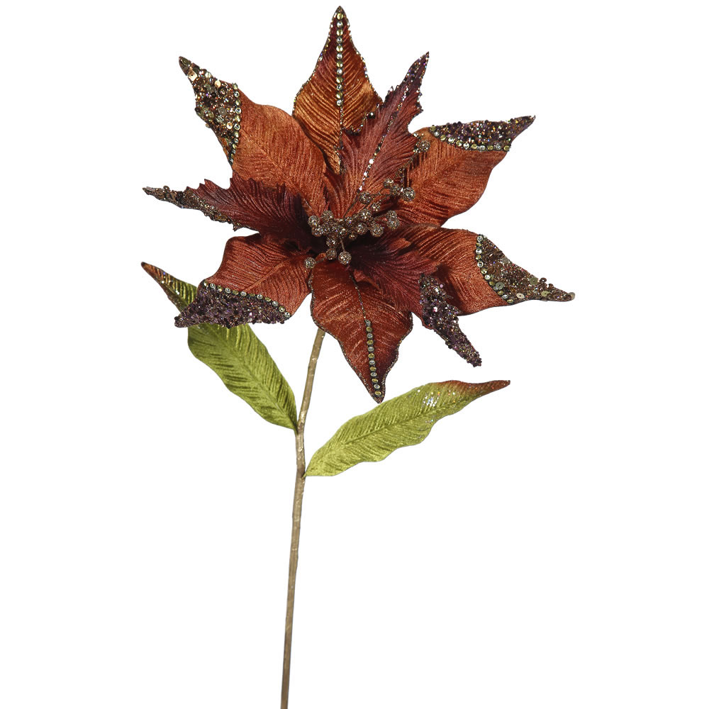 26 inch Chocolate Velvet Poinsettia Pick: Set of 3