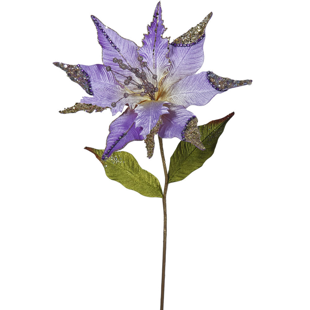26 inch Violet Velvet Poinsettia Pick: Set of 3