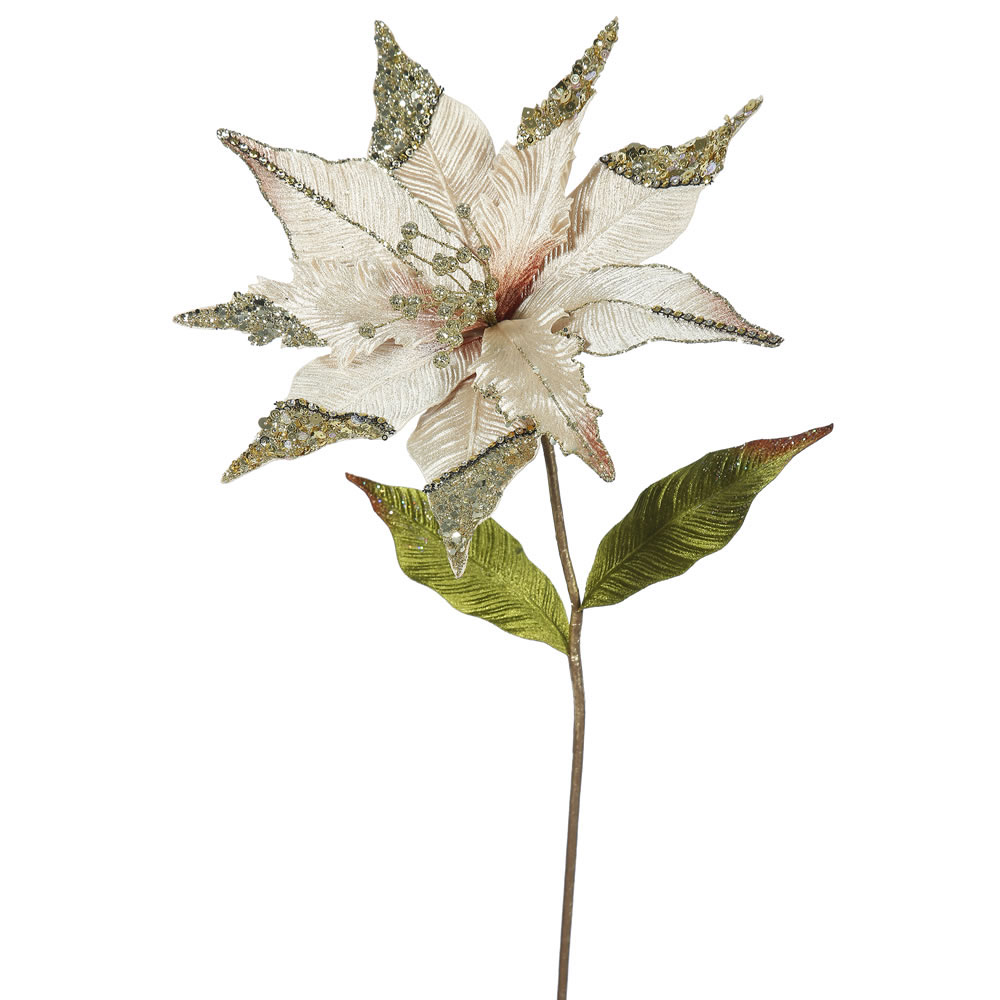 26 inch Champagne Velvet Poinsettia Pick: Set of 3