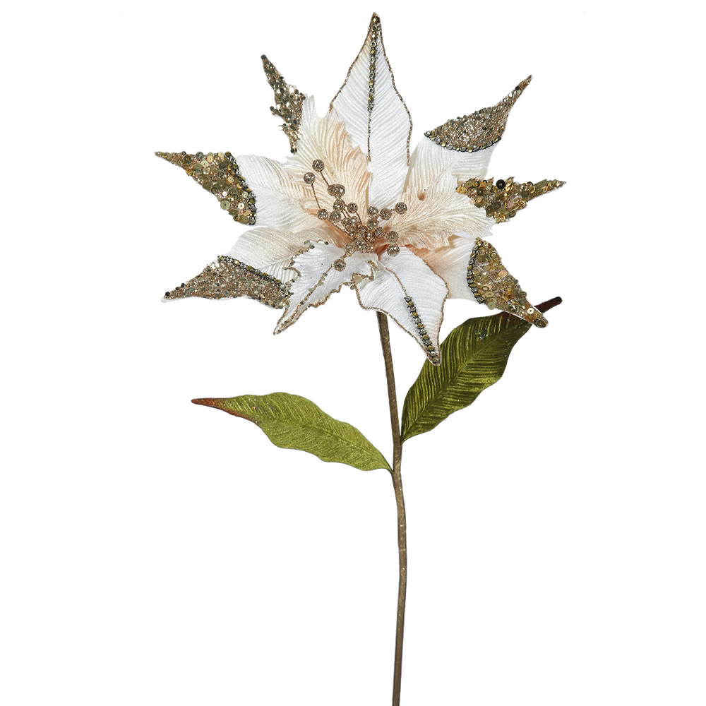 26 inch Rose Gold Velvet Poinsettia Pick: Set of 3