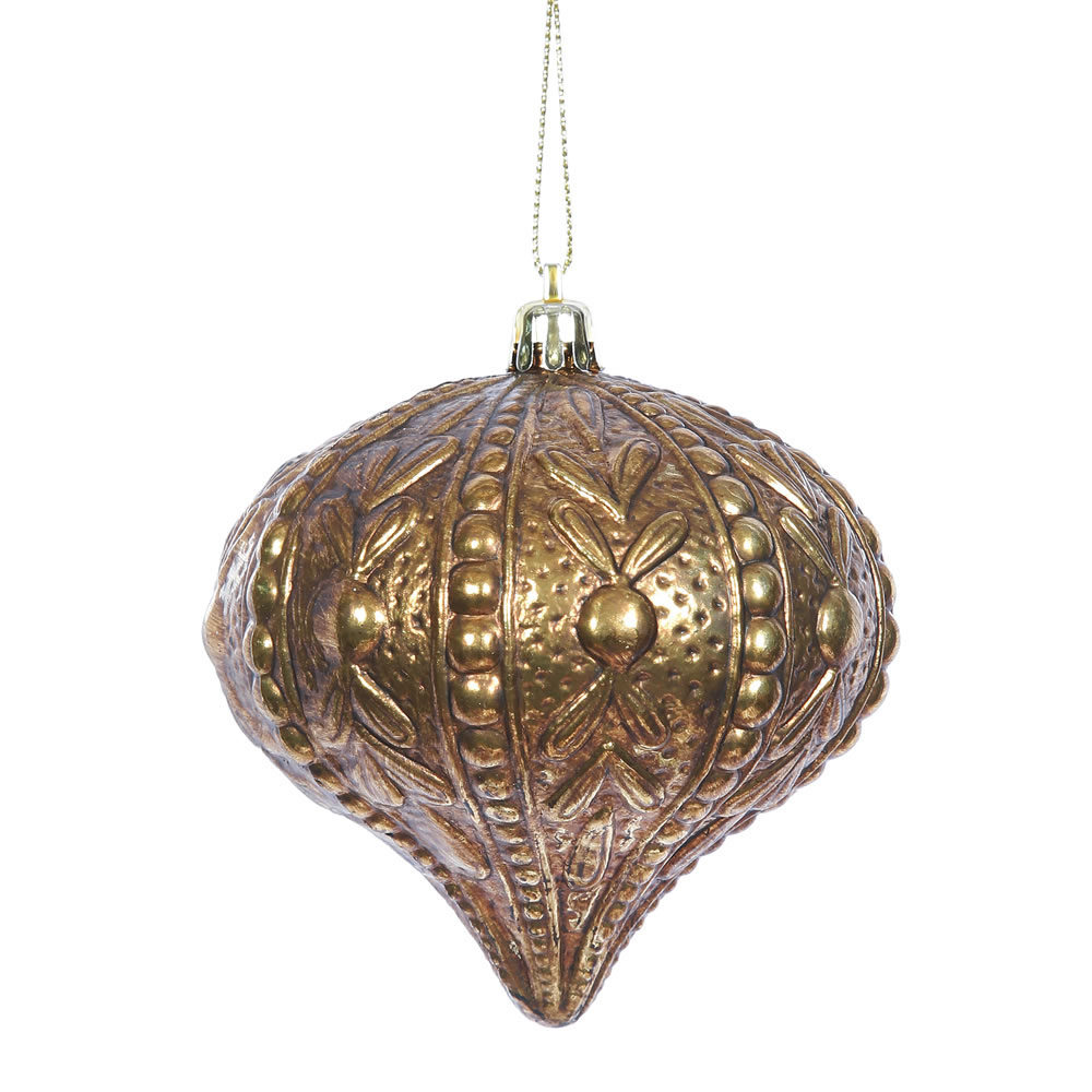 4 inch Antique Gold Sculpted Onion Ornament Set of 6 ON164008