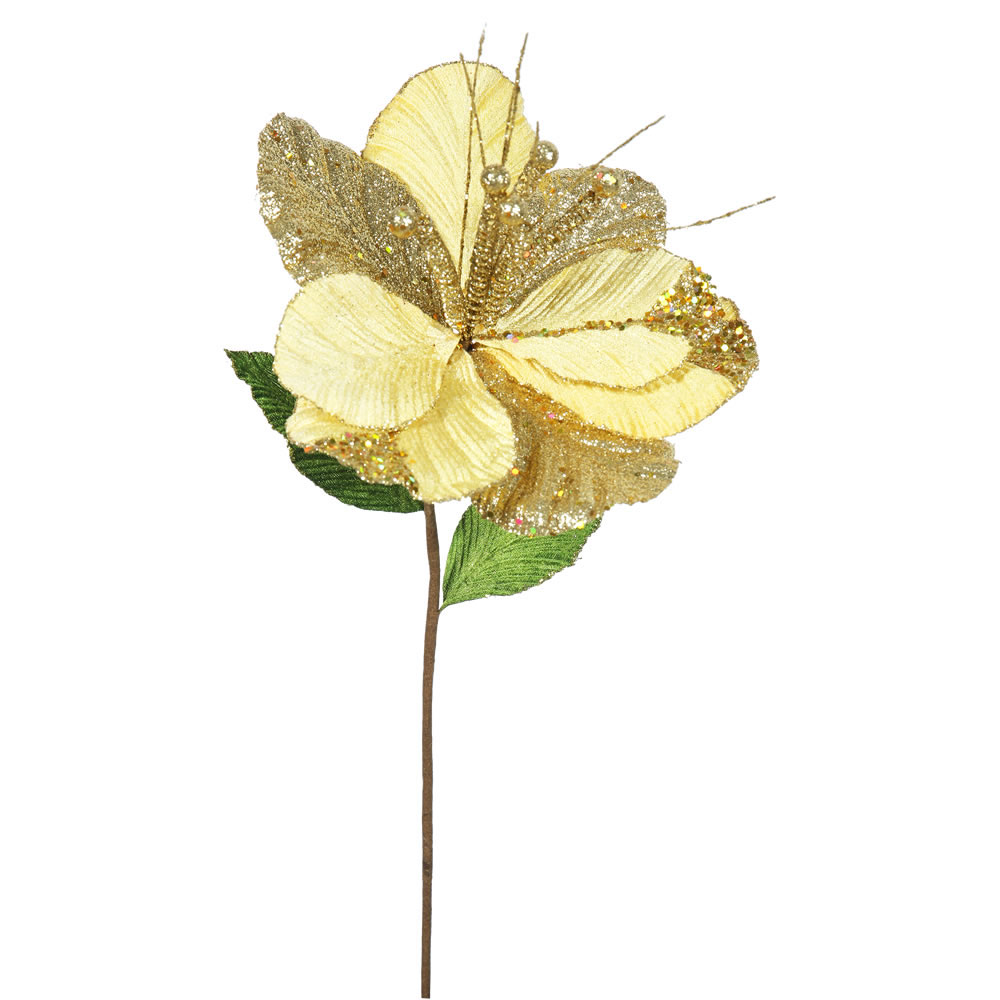 22 inch Gold Amaryllis Flower Pick - 10 inch Flower: Set of 6