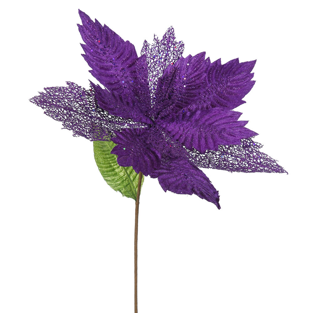 22 inch Purple Poinsettia 15 inch Flower Set of 6 QG162106