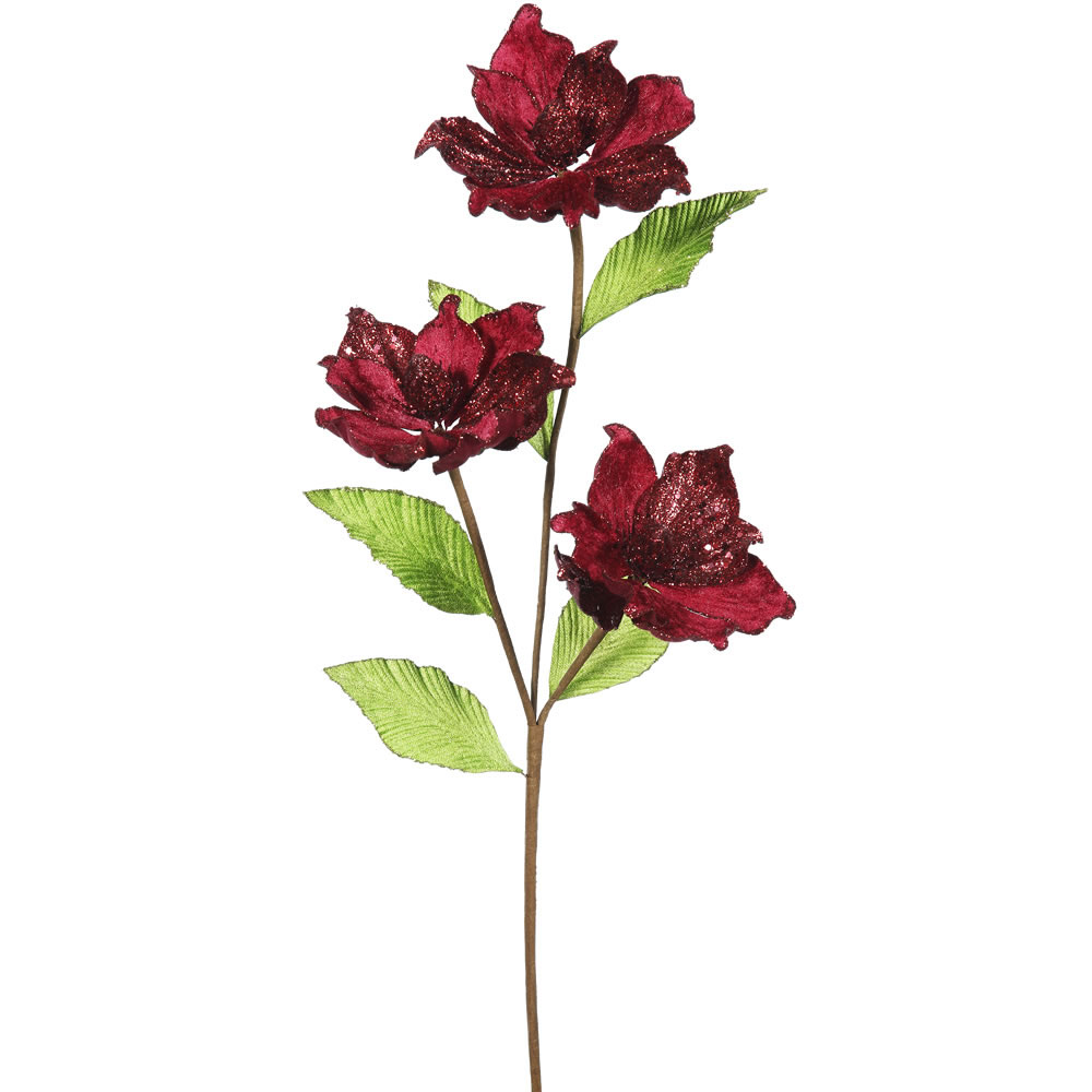 33 inch Burgundy Magnolia Flower Pick Set of 6 QG163005