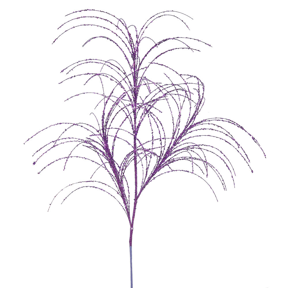 34 inch Purple Glitter Grass Spray: Set of 6
