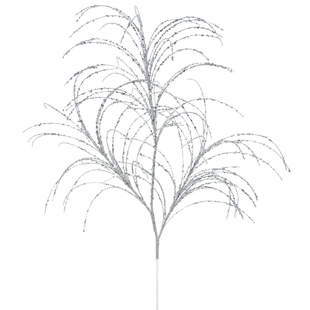 34 inch Silver Glitter Grass Spray: Set of 6