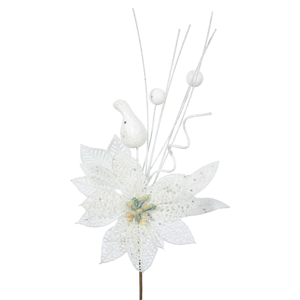 inch Glitter Poinsettia Flower Pick: Set of 12