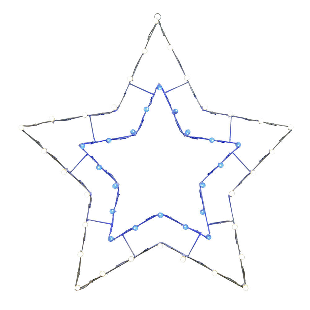 48x48 Inch Led Blue & White 5 Point Star Wire Silhouette