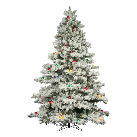 9 foot Flocked Alaskan Tree: Multi-Colored Mini & G50 LEDs