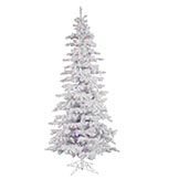 7.5 foot Flocked White Slim Spruce Tree: Multi-Colored LEDs