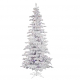 7.5 foot Flocked White Slim Spruce Tree: Multi-Colored LEDs