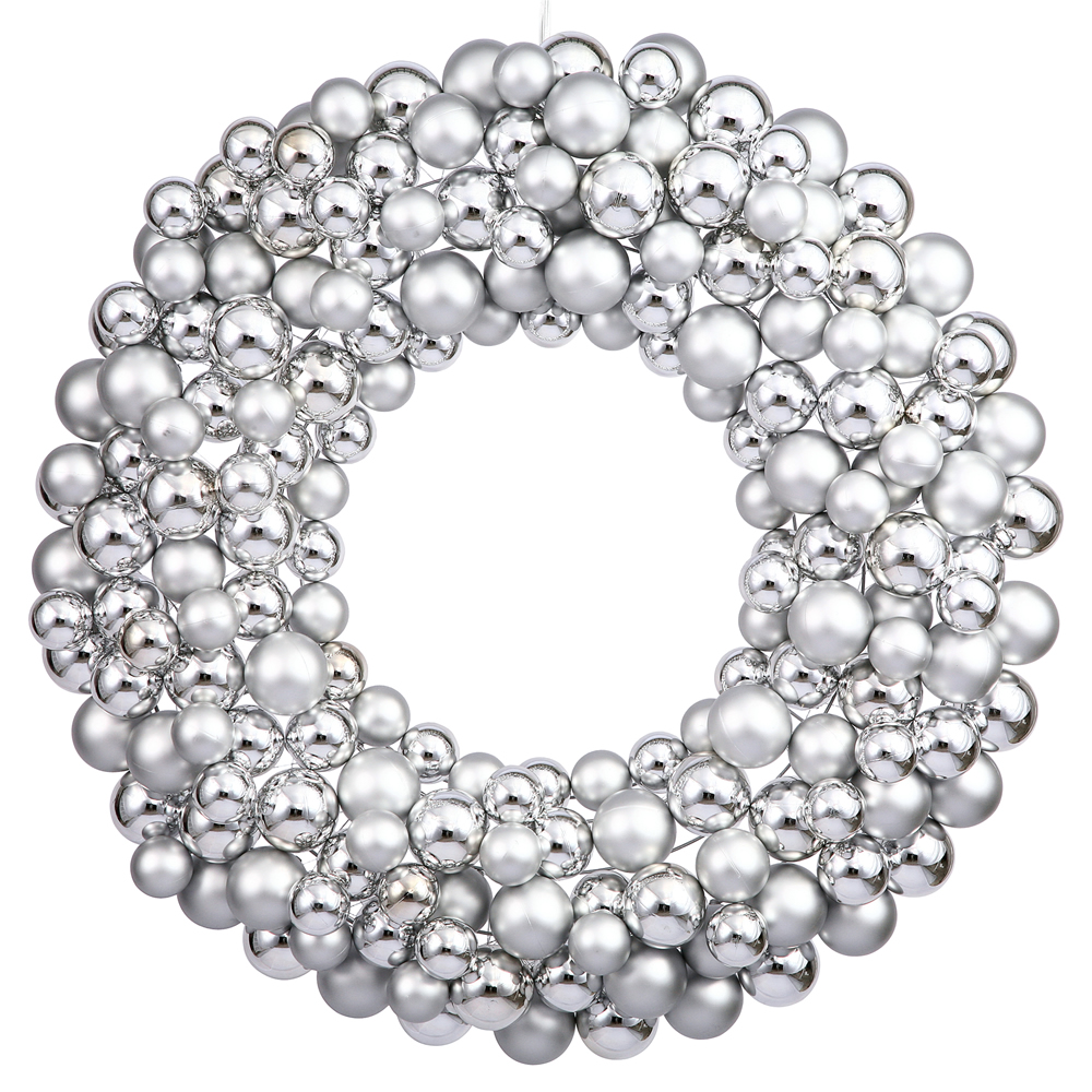 24 inch Silver Colored Ball Wreath N114407