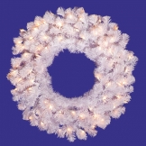 48 inch Crystal White Wreath: Clear Lights