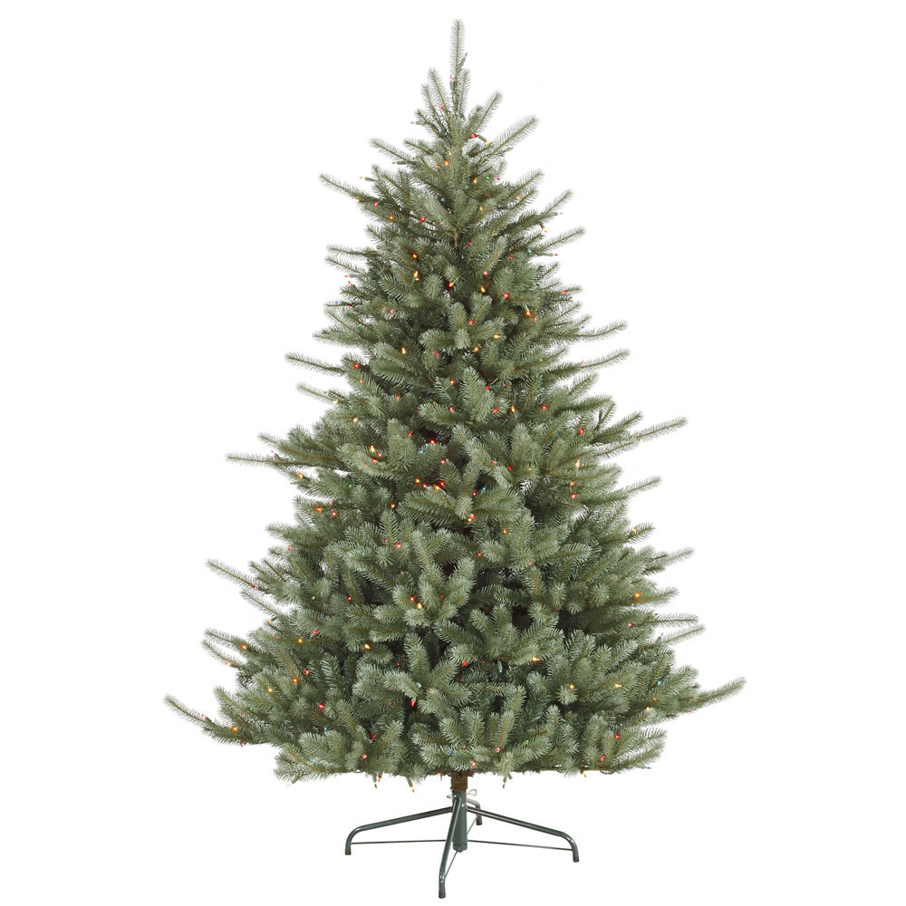 7.5 foot PE/PVC Full Colorado Blue Spruce Tree: Multi-Colored Lights D124577