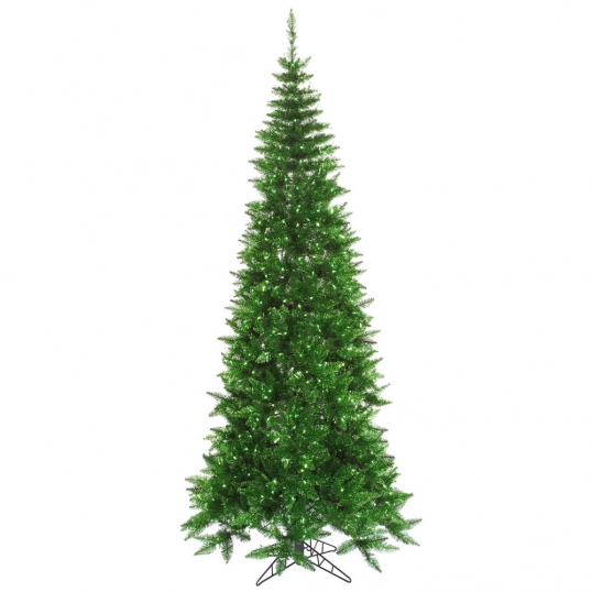 6.5 foot Slim Green Tinsel Christmas Tree: Green Lights