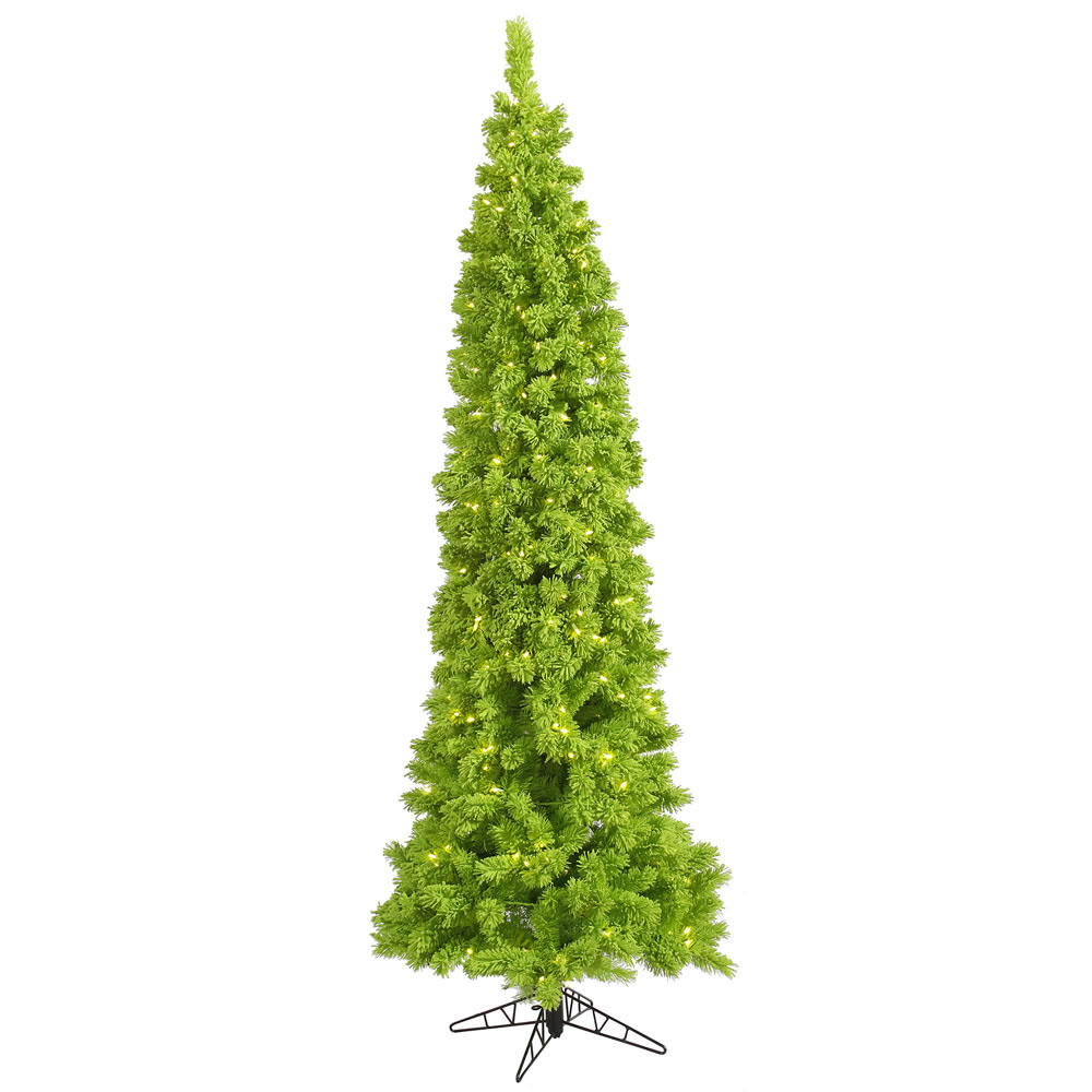 Flocked Lime Pencil Pine Tree: Lime Pre-Lit Lights