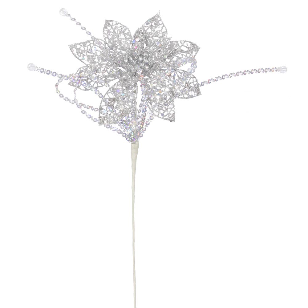 inch Artificial Glitter Christmas Poinsettia Stem