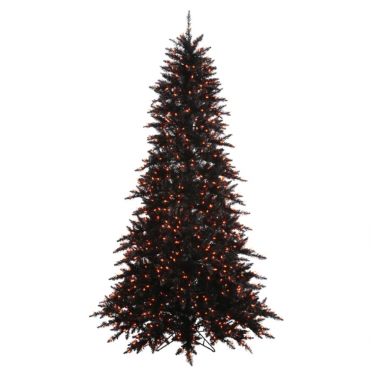 7.5 foot Slim Black Fir Halloween Tree: Orange Lights