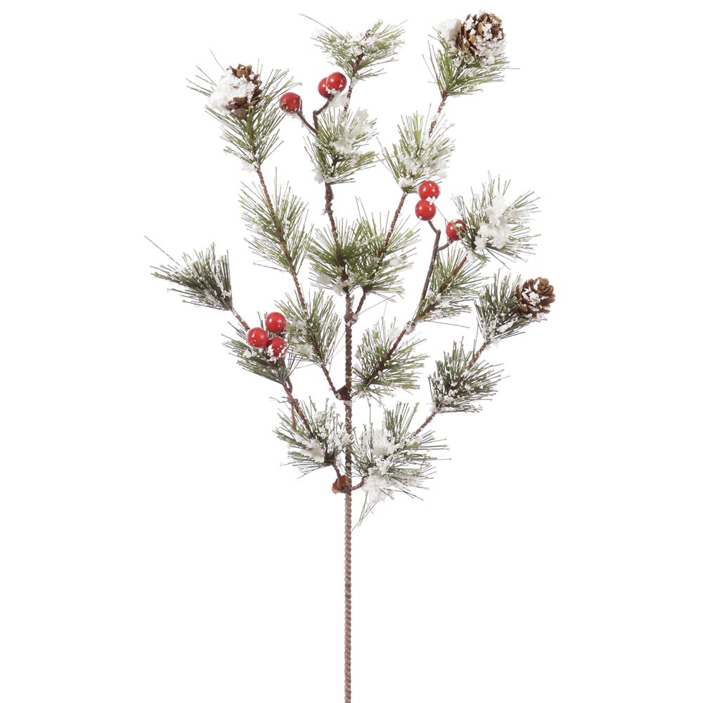 Artificial Snowy Monterey Pine Spray with Berries (Set of 12)